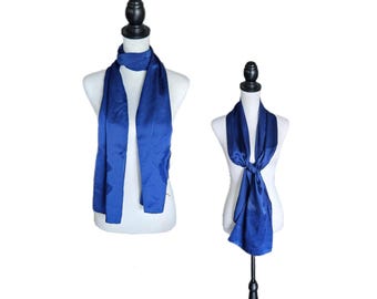 Chanel Royal Blue Silk Camellia & CC Logo Eyelash Lace Scarf w/ Box Italy Y2K
