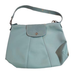 Longchamp Le Pilage Lagoon Blue Canvas & Leather Trim Shoulder Bag, GUC Vintage