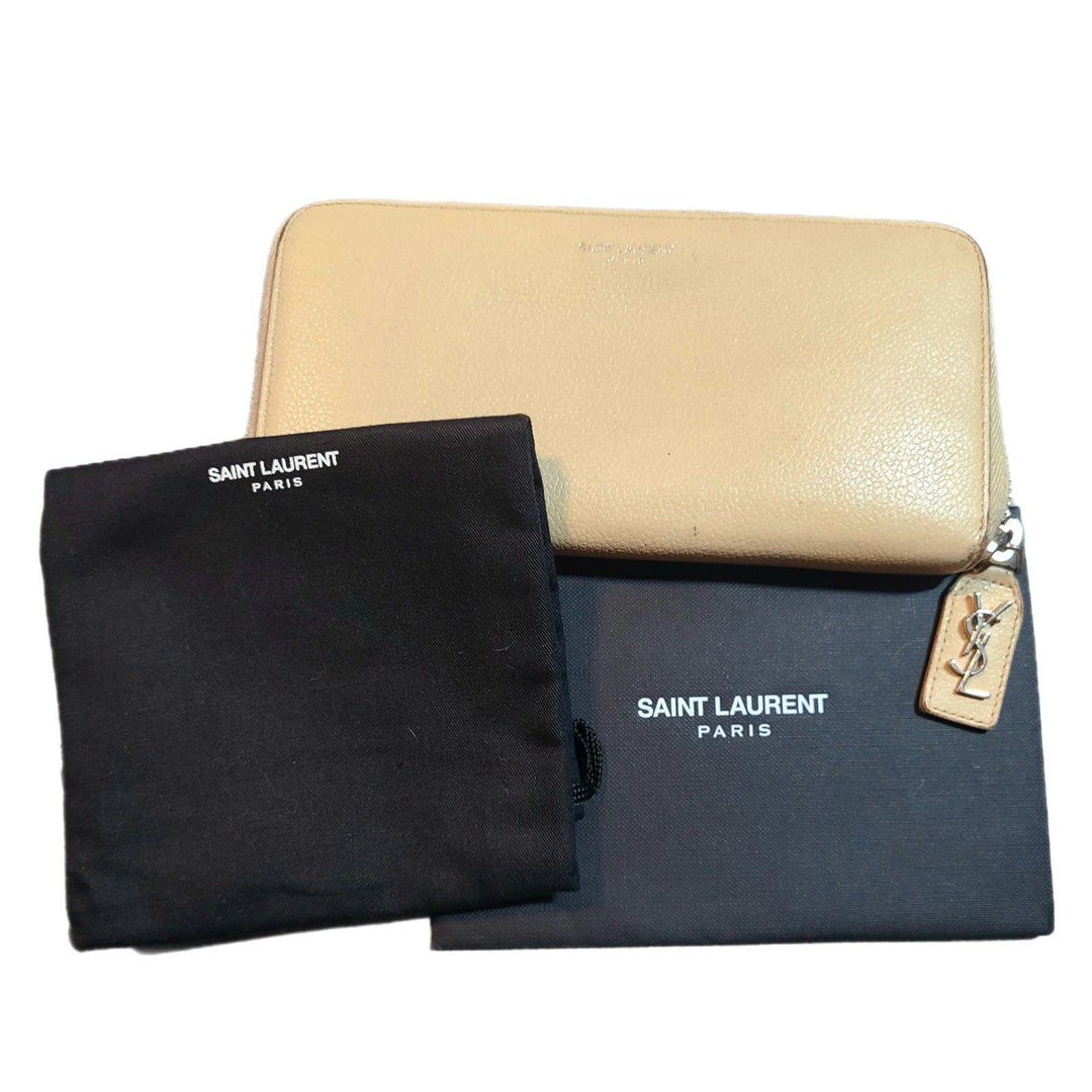 Saint Laurent (authentic) Nude Beige Leather YSL Zippy Long Wallet W ...