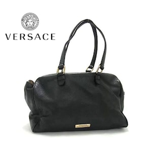 Versace (Authentic) Large Black Pelle Leather & Gold Medusa Vintage Shoulder Bag, VGUC
