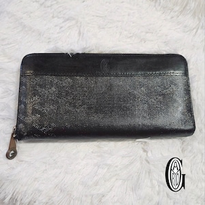 Cartera larga con cremallera Goyard de cuero negro y lona revestida Matignon con COA, vintage