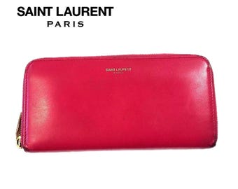 Saint Laurent (Authentic) Electric Pink Leather & Gold Zippy Long Wallet, VGUC