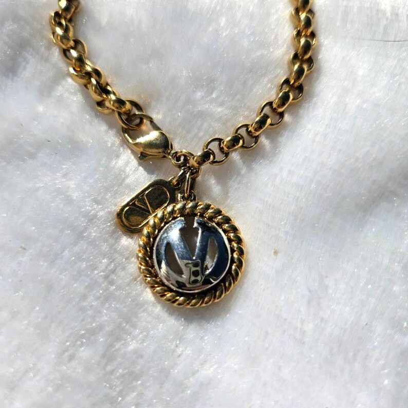 Valentino Garavani V Logo Bracelet Gold Tone Chain Medallion Charm Bracelet image 2