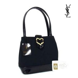 Yves Saint Laurent NEW Black Nylon & Leather Gold Heart Small Vintage Handbag w/ COA