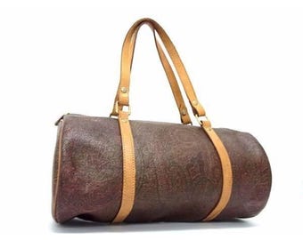 ETRO | Bordeaux Paisley Printed Coated Canvas & Leather Trim Boston Bag, VGUC Vintage