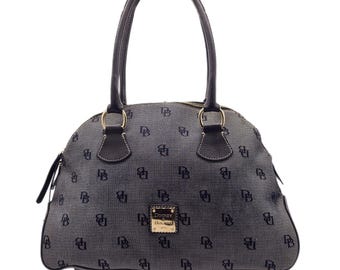 Dooney & Bourke | Large Gray Black Quilted Monogram Leather Trim Vintage Dome Satchel
