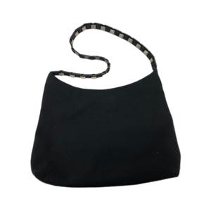 Salvatore Ferragamo (authentique) Sac à bandoulière Vera en nylon noir et maillons de chaîne argentés, EUC