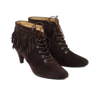 Maje | Samtbraune Boho Wildleder Schnür-Fringe Booties, Größe 6, VGUC, UVP 500