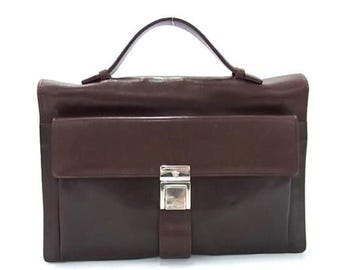 Versace [Authentic] Brown Leather Document Holder Top Handle Satchel Bag, VGUC