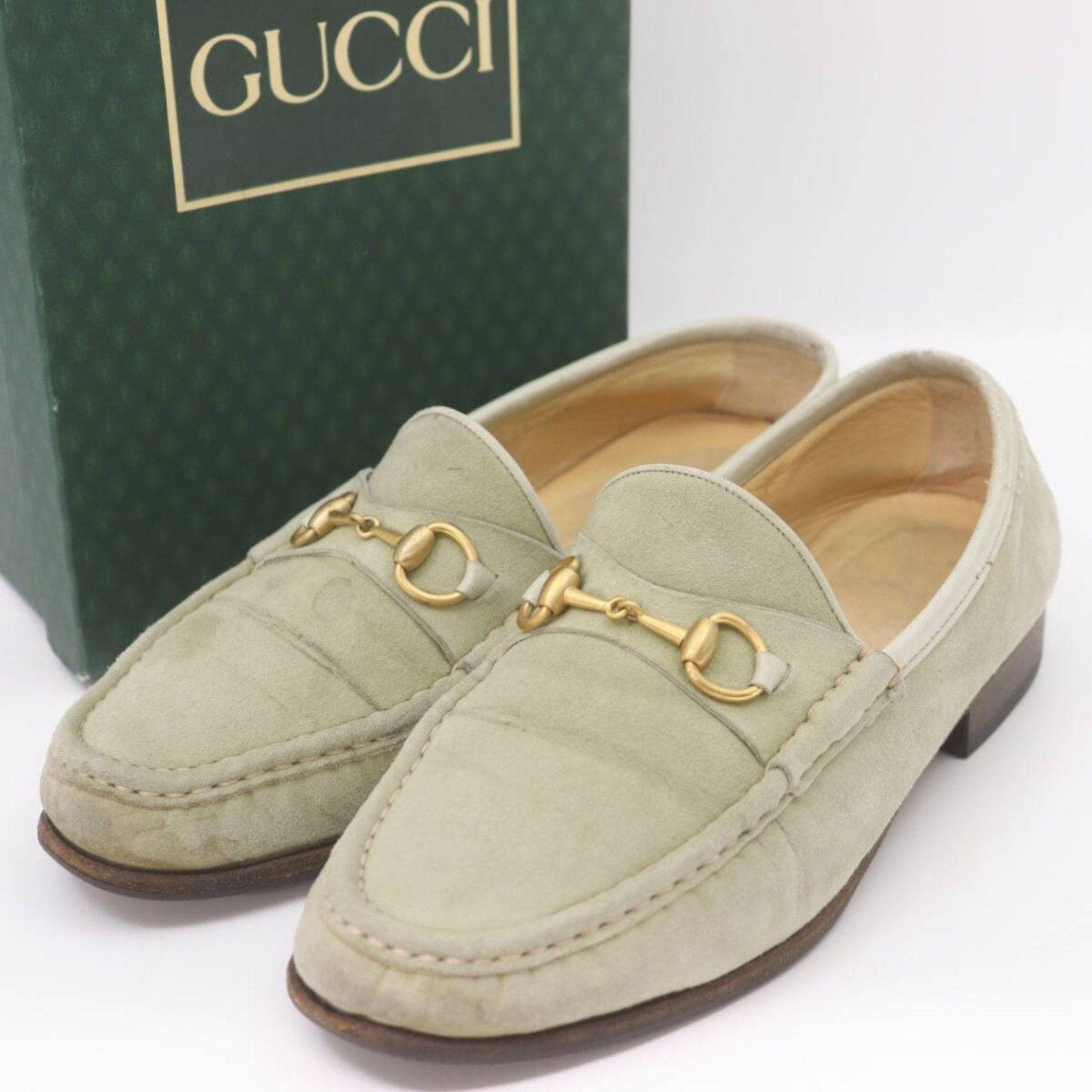 Rare Vintage Gucci Beige Tan Crocodile Suede Horsebit Loafers Italy 10.5 Gucci Horsebit 1953 GG debossed suede loafers Gucci main image 2