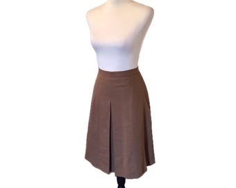 Vintage Saks 5th Ave Brown Pleated Knee Length Skirt Made Italy, Size L