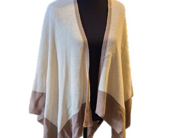 Woolworths NWT Vintage Cream & Tan Wrap Around Soft Sweater Shawl, One Size