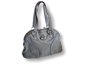 Yves Saint Laurent Muse Gray Leather Dome Satchel Handbag Made in Italy Large