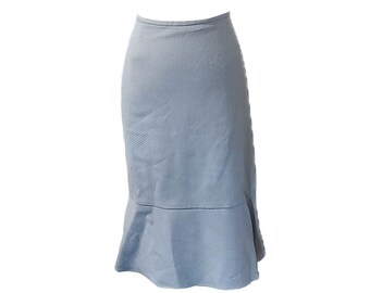 Doncaster | NWT Vintage Slate Blue Ruffle Hem Ribbed Wool Pencil Skirt, Size 18
