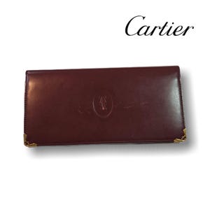 Cartier (Authentic) Signature Crimson Leather Bi-fold Vintage Long Wallet, VGUC