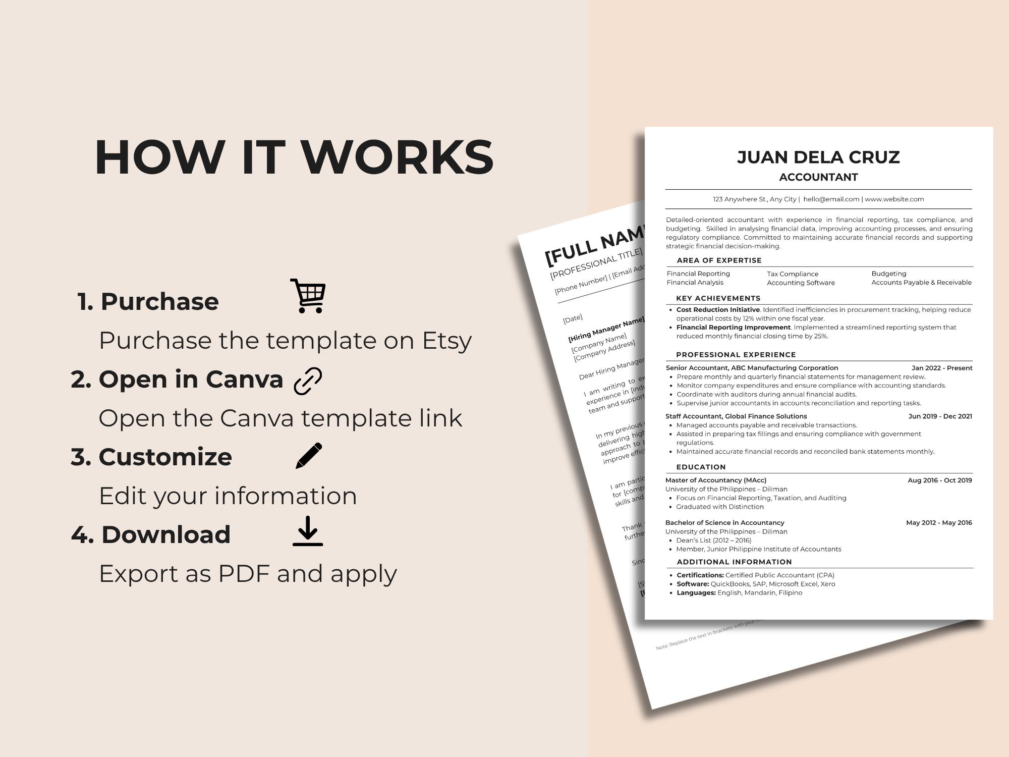 ATS Friendly Resume Template | Minimalist Editable Canva Bundle ...