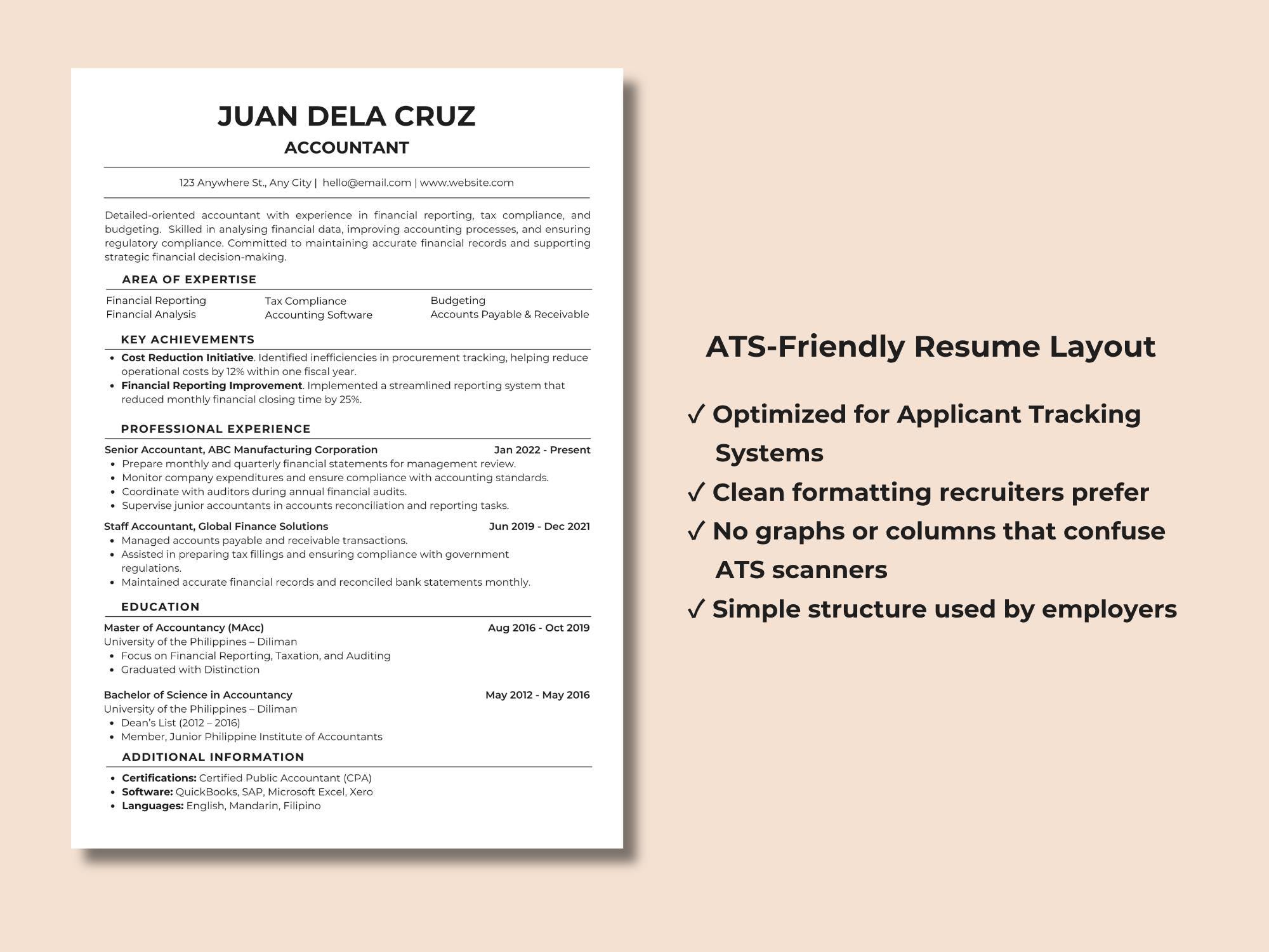ATS Friendly Resume Template | Minimalist Editable Canva Bundle ...