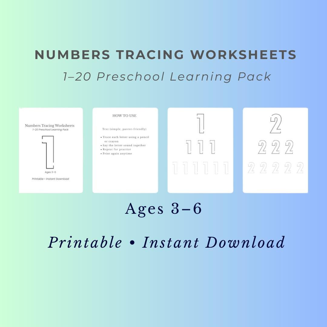 Numbers Tracing Worksheets 1-20 – Preschool Printable (ages 3-6 ...