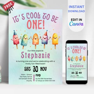 BEARBEITBAR Zwei coole Popsicle Geburtstag, 2. Geburtstagsfeier einladen, lustiges Sommer Popsicle Thema, es ist cool, eins zu sein, digitaler Download, BIAQ10
