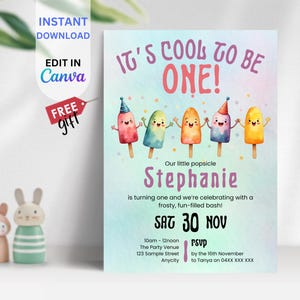 BEARBEITBAR Zwei coole Popsicle Geburtstag, 2. Geburtstagsfeier einladen, lustiges Sommer Popsicle Thema, es ist cool, eins zu sein, digitaler Download, BIAQ10