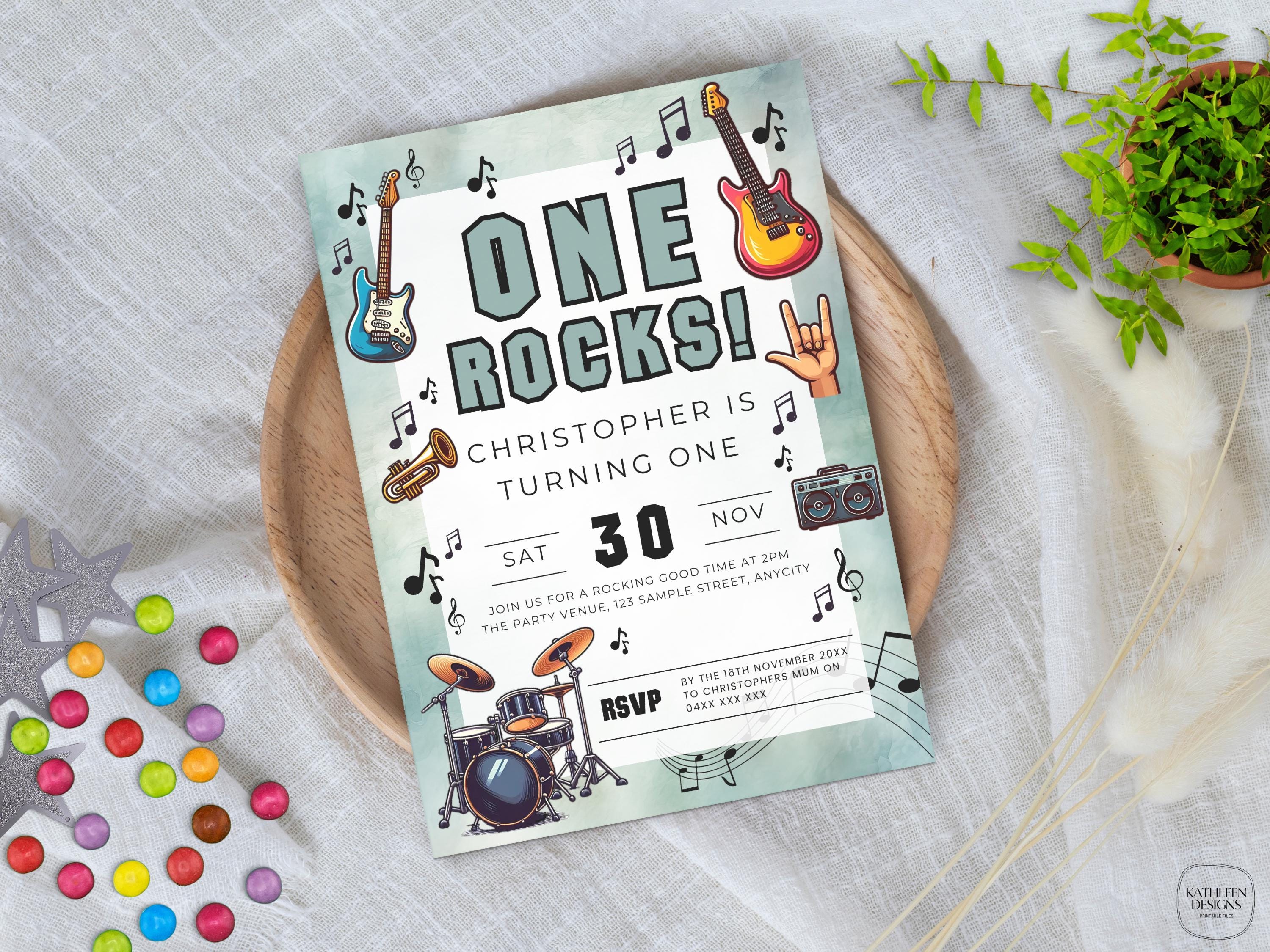 EDITABLE One Rocks Birthday Invitation, Born to Rock, Guitar Birthday ...