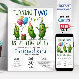 EDITABLE Boy Dill Pickle Party, It&#39;s a Big Dill Birthday Invite, Birthday Pickle Invitation Template, Pickle Theme, Pickle party, BIM10
