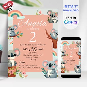 EDITABLE Australian Animal Birthday Invite, Cute Editable Koala & Kangaroo Party Invitation Template, Instant Download for Kids, BIAC10