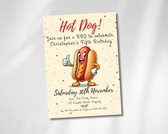 EDITABLE Hot Dog Party Invitation, Customizable Kids Birthday Template, Fun BBQ Picnic Invite for Any Age, Digital Birthday Design, BIAG10