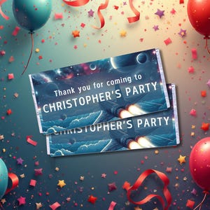 Envoltorio de barra de caramelo del espacio exterior editable, envoltorio de chocolate, envoltorio de barra de caramelo imprimible, de otro mundo, regalos de cumpleaños, BI600