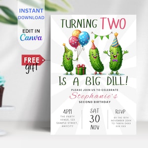 EDITABLE Dill Pickle Party, It&#39;s a Big Dill Birthday Invite, Birthday Pickle Invitation Template, Pickle Theme, Pickle party Invites, BIM10