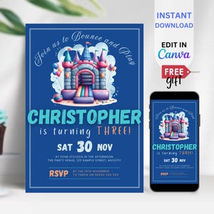 EDITABLE Bouncing Castle Birthday Invitation, Bounce House Invite, Kids Park Party Printable Invite, Instant Download, Jump Party, BIH10
