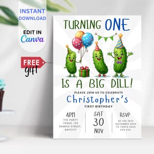 EDITABLE Funny Pickle Birthday Invitation, It&#39;s a Big Dill Birthday Invite, Birthday Pickle Invitation Template, Pickle Theme Party, BIM10