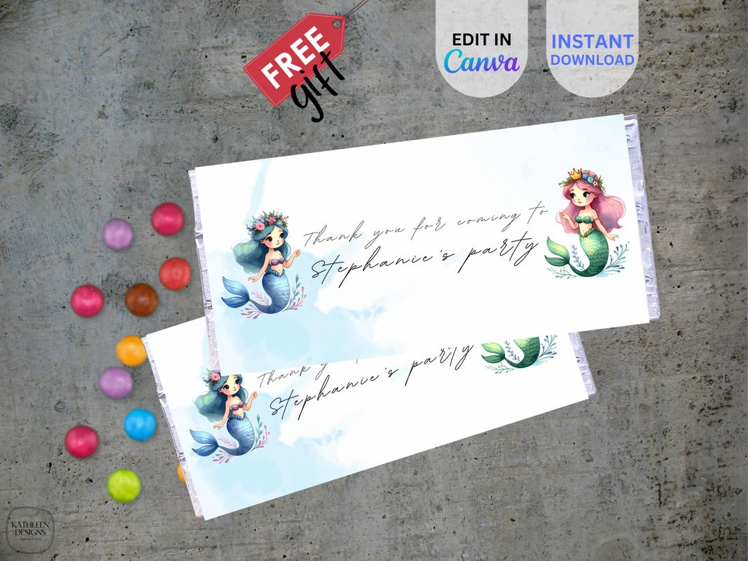 EDITABLE Mermaid Birthday Candy Bar Wrapper, Chocolate Wrapper ...