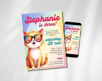 EDITABLE Rainbow Kitten Invitation, Cute Rainbow Cat Party Invitation, Canva Template Birthday Invite for Kids, Instant Download, BIAW10