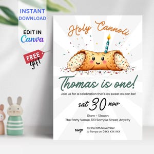 EDITABLE Holy Cannoli Birthday Invitation, Custom Kids Party Invite, Italian Theme, Digital Download, Bakery Celebration Template, BIAB10