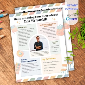 Carta de bienvenida para docentes (EDITABLE), plantilla de regreso a clases, tarjeta de presentación para conocer al docente, recurso imprimible para el aula, SC100