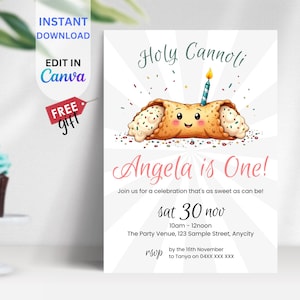 EDITABLE Holy Cannoli Birthday Invitation, Custom Kids Party Invite, Italian Theme, Digital Download, Bakery Celebration Template, BIAB10