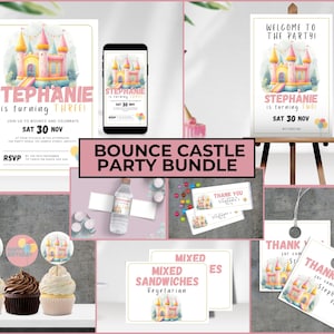 編集可能なバウンスキャッスル誕生日招待状、キッズバウンスハウスパーティー招待状、編集可能なテンプレート、即時ダウンロード、パーティーバンドル、BIH10