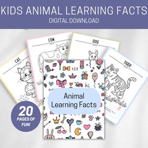 Fatti di apprendimento sugli animali in età prescolare, divertenti attività da colorare educative per bambini, attività Montessori stampabili sugli animali, download immediato, KG10