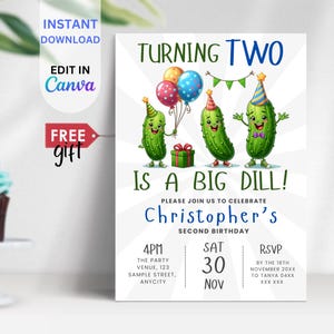 EDITABLE Boys Dill Pickle Party, It&#39;s a Big Dill Birthday Invite, Birthday Pickle Invitation Template, Pickle Theme, Pickle party, BIM10