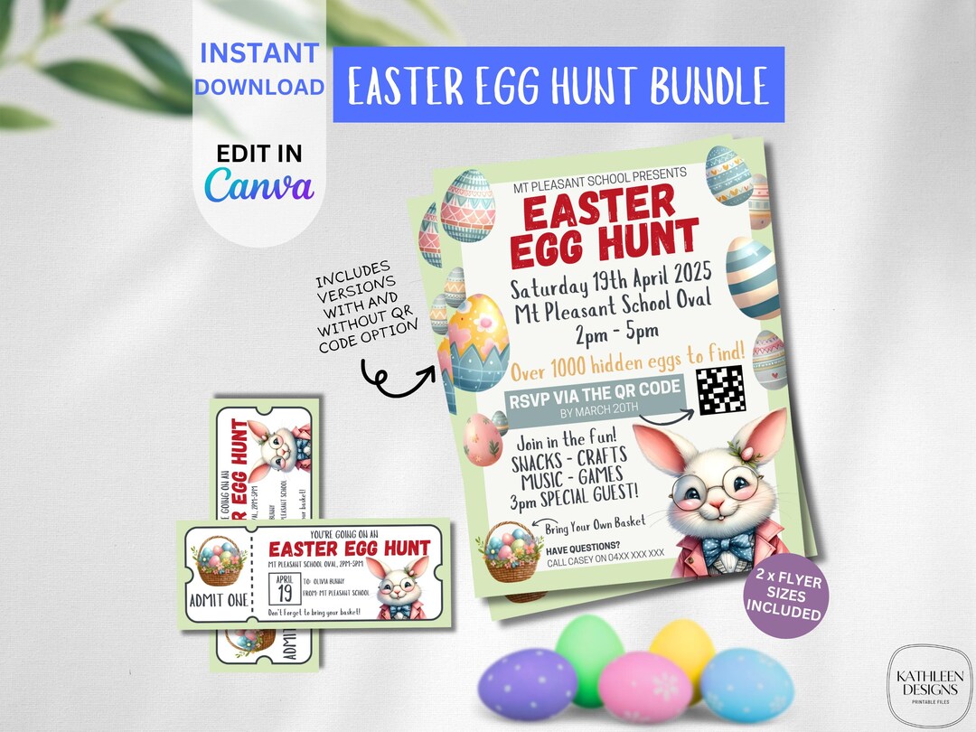 EDITABLE Easter Egg Hunt Poster Template, Easter Egg Hunt Ticket ...