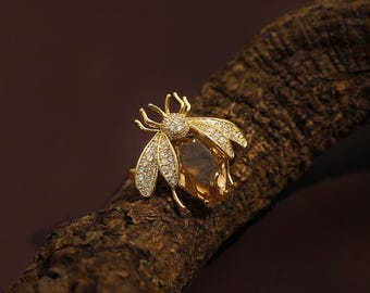 Handmade Bumblebee Rhinestones Brooch 18k Gold-Plated Crystal Insect Pin Spring Unique Vintage Elegant Dazzling Animals Corsage Accessories