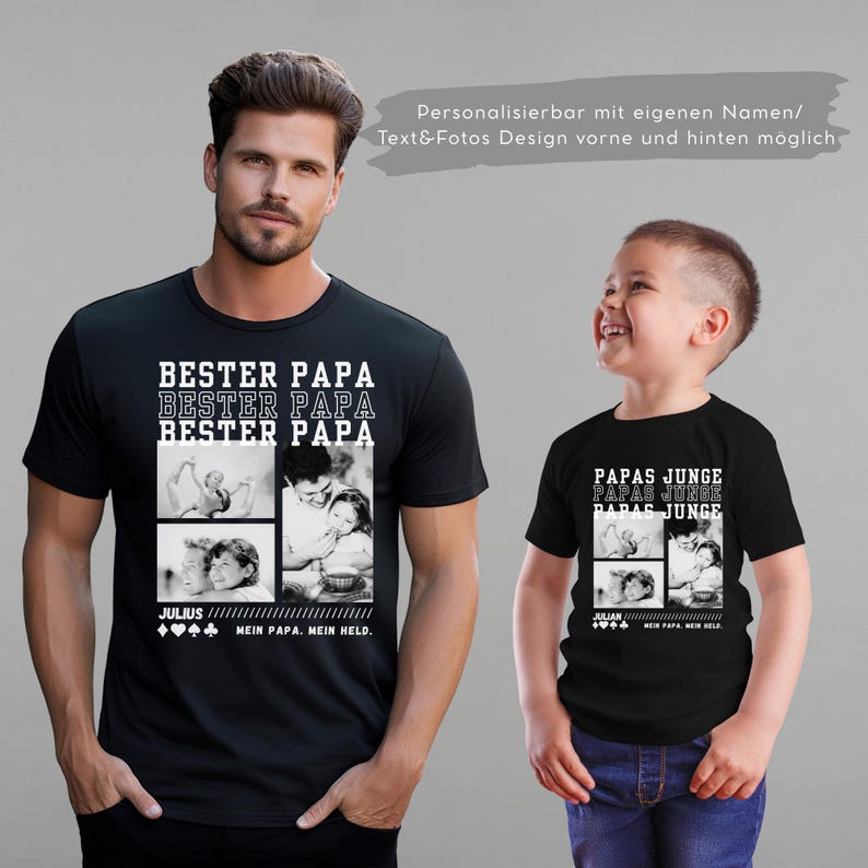 Vatertag Geschenk Tshirt Papa Shirt Kind Shirt Partnerlook Kinder Vater Geschenkidee Geburtstag Shirt Fotos Name Bester Papa Sohn Tochter Bild 2