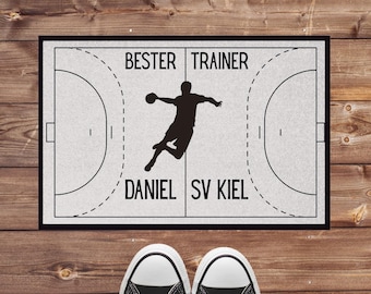 Handballtrainer Fußmatte personalisiert Hanball Trainer Geschenk Spielfeld mit Namen Geschenk Trainer Geschenk Saisonabschluss Dankeschön