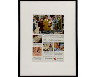 Autentisk inramad vintageannons från 1949, urmakare i Schweiz -