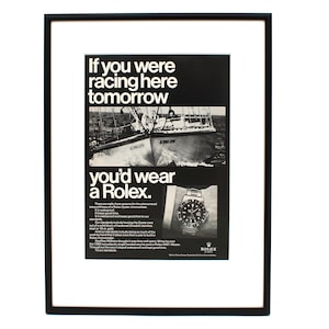 Authentic framed 1970 Vintage Print Ad Rolex GMT Master - &quot;If you were racing here tomorrow, you&#39;d wear a Rolex&quot;