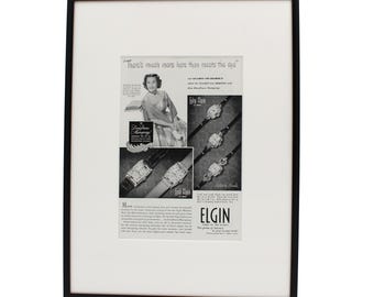 Anuncio vintage auténtico de 1948 enmarcado de relojes Elgin Lady Elgin y Lord Elgin