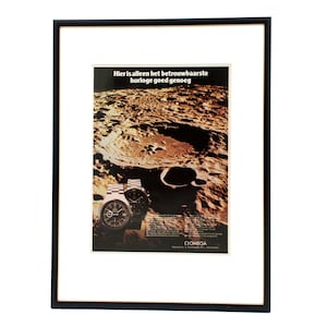 Authentic framed 1960&#39;s Vintage Print Ad Omega Speedmaster Dutch &quot;Hier is alleen het betrouwbaarste horloge goed genoeg&quot;