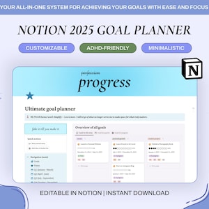2025 目標設定 Notion テンプレート 12 週間年新年プランナー デジタルプランナー Notion 年四半期目標プランナー ビジョンボード ADHD プランナー
