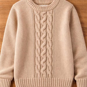 Patrón de suéter clásico de punto trenzado para hombre / Cuello redondo de lana rústica / Tutorial detallado para principiantes (XS-5XL)